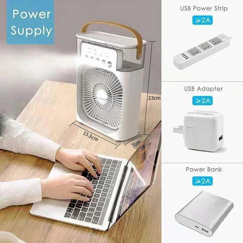 3 em 1 novo ventilador ar condicionado doméstico pequeno refrigerador de ar led night light portátil