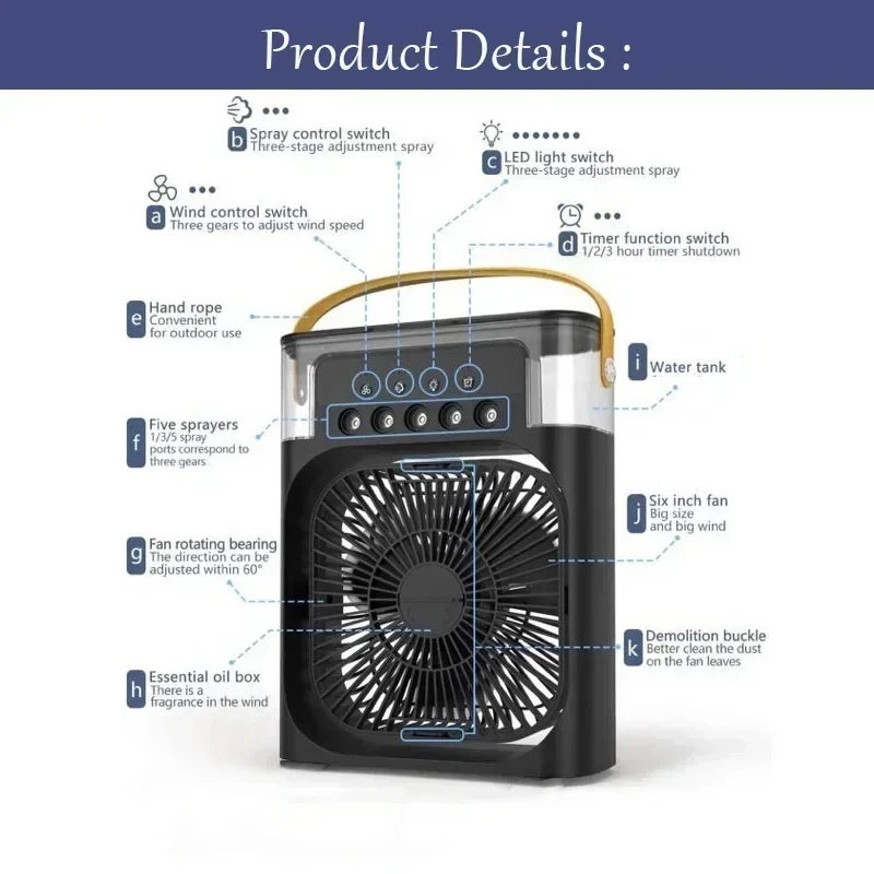 3 em 1 novo ventilador ar condicionado doméstico pequeno refrigerador de ar led night light portátil